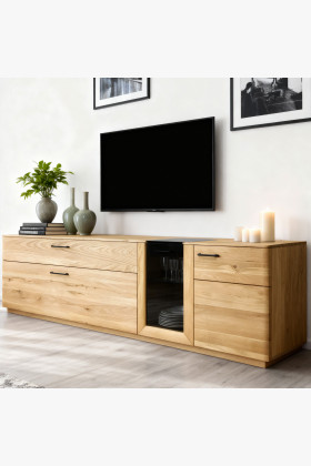 Fernsehschrank aus Eichenholz 221 cm mit Stauraum und schwarz